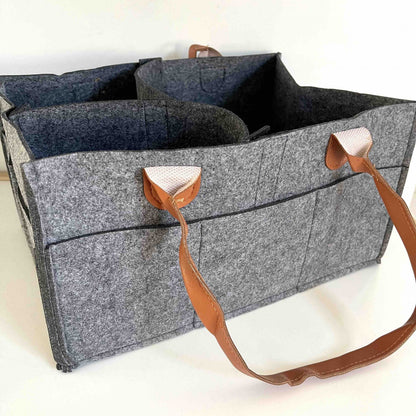 Nappy Caddy/Organiser - Dark Grey with Faux Leather Handles