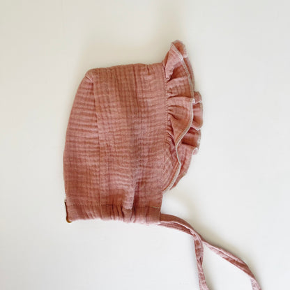 Wild Skye - Frilled Muslin Bonnet - Dusty Rose
