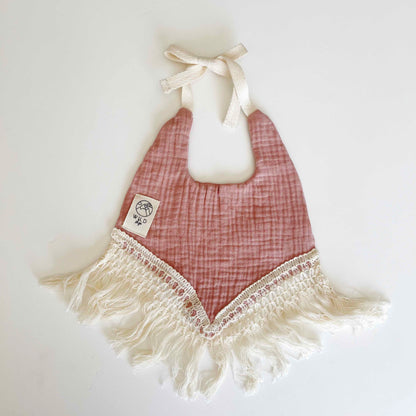 Wild Skye - Double Muslin Fringed Bib - Dusty Rose