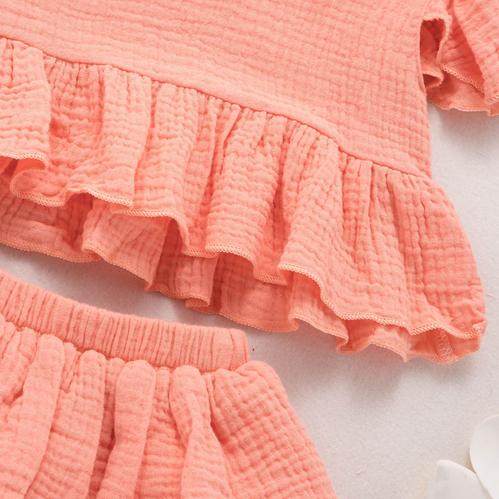 Ruffled Liya Cotton Muslin Set - Coral