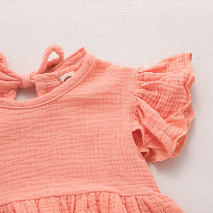 Ruffled Liya Cotton Muslin Set - Coral
