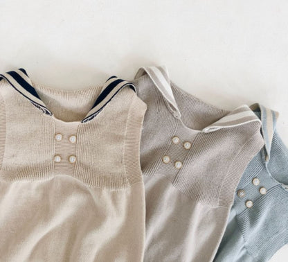 Hampton Unisex Romper - Beige with Navy Collar