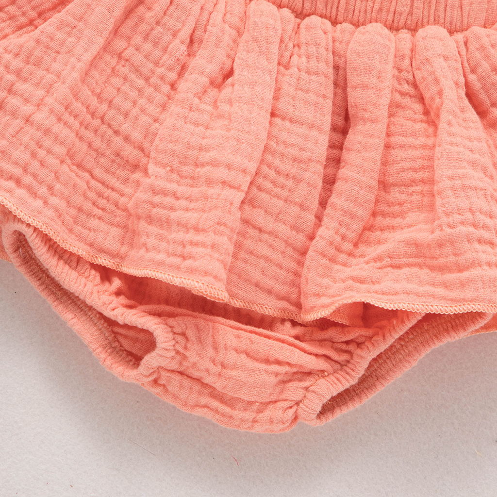 Ruffled Liya Cotton Muslin Set - Coral