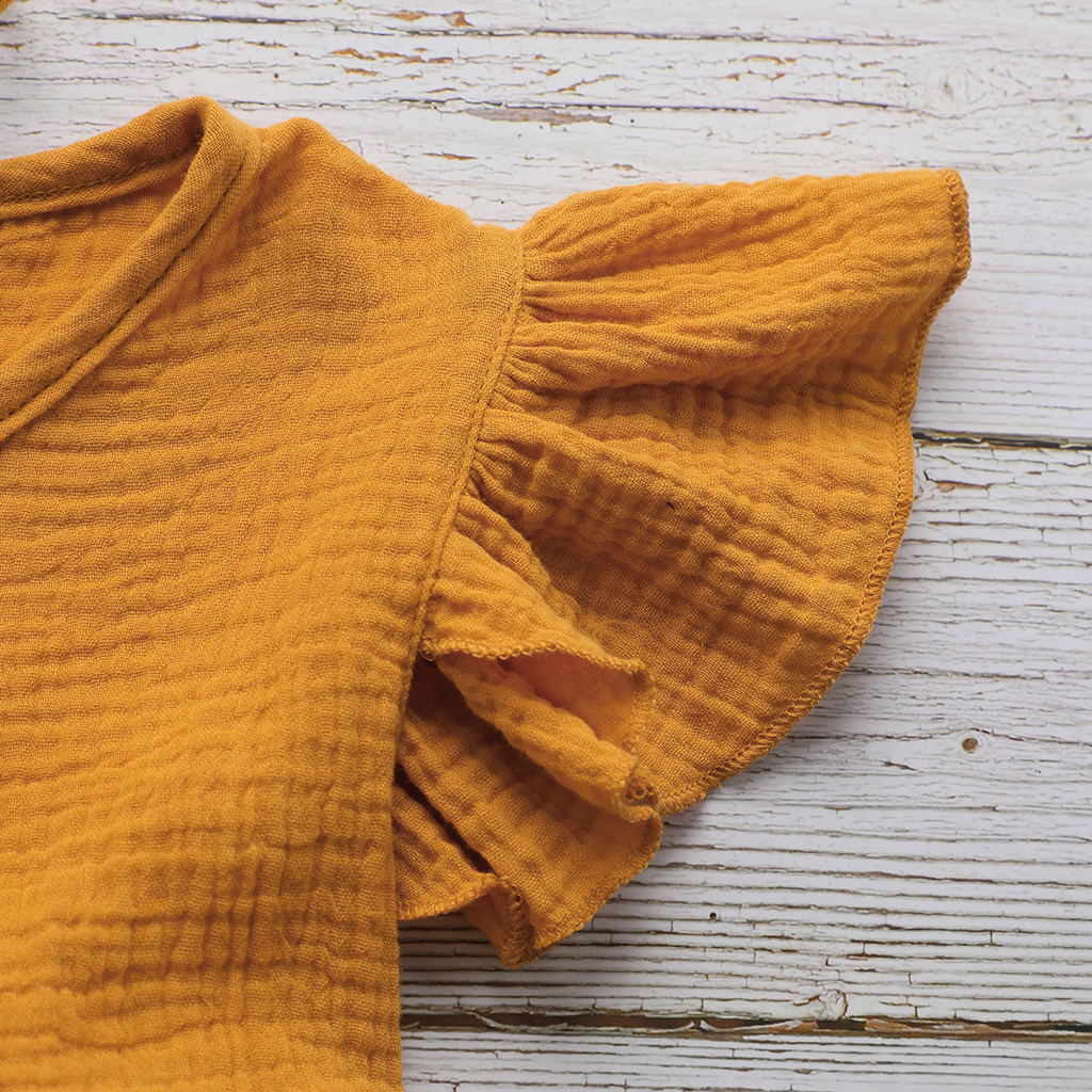 Ruffled Liya Cotton Muslin Set - Saffron