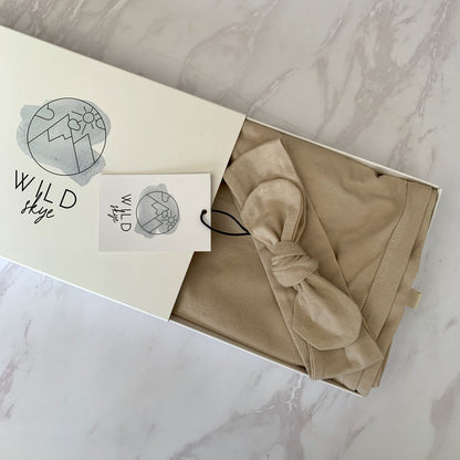 Wild Skye Jersey Wrap Set with Beanie or Topknot - Stone