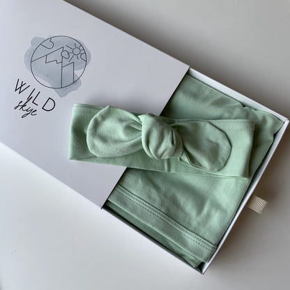 Wild Skye Jersey Wrap Set with Beanie or Topknot - Sage