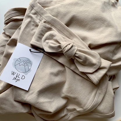 Wild Skye Jersey Wrap Set with Beanie or Topknot - Stone