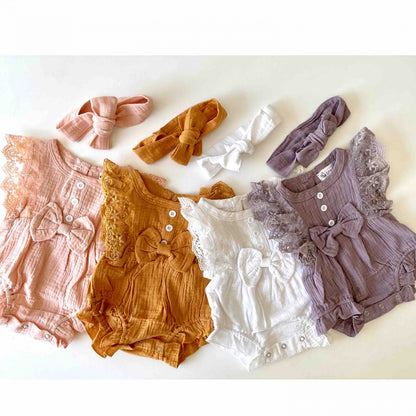 Camila Cotton Muslin Romper and Headband Set - Jacaranda