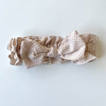 Vintage Stretch Headband - Beige Mini Dots