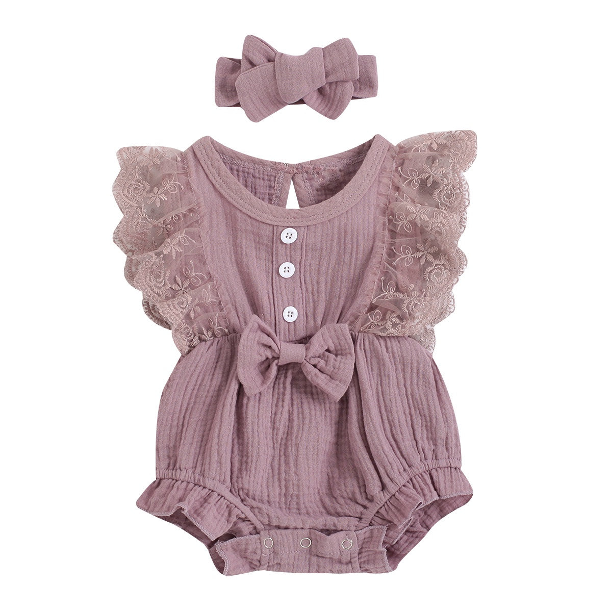 Camila Cotton Muslin Romper and Headband Set - Jacaranda