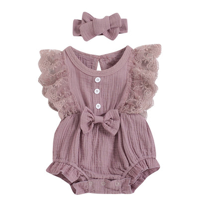 Camila Cotton Muslin Romper and Headband Set - Jacaranda