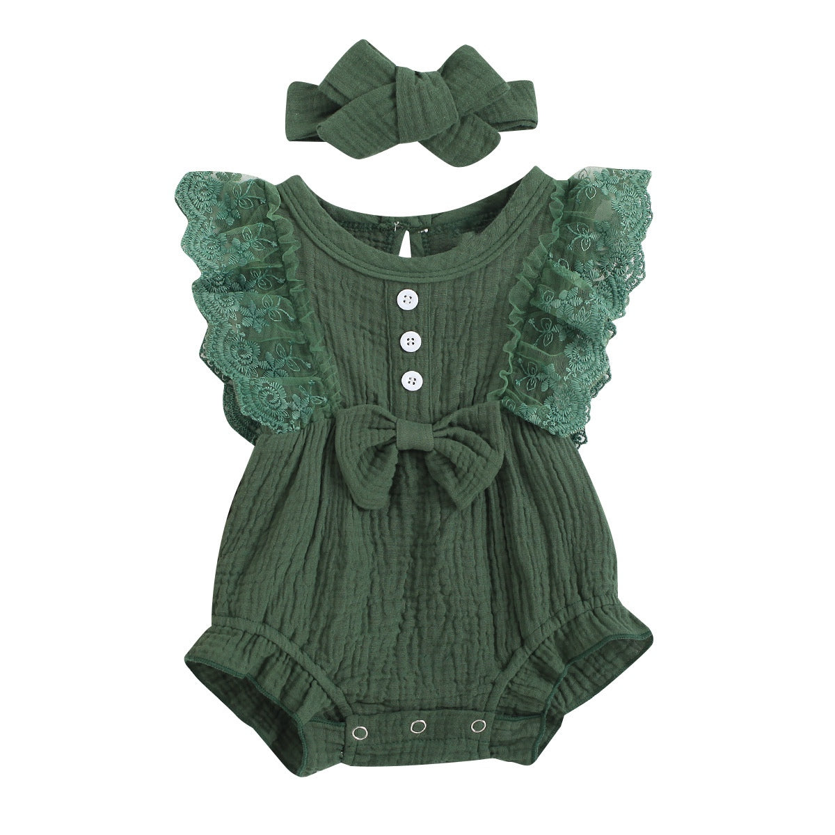 Camila Cotton Muslin Romper and Headband Set - Jade