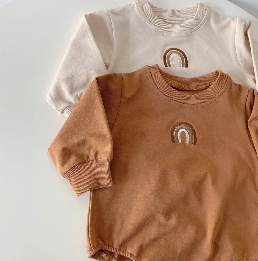Embroidered Rainbow Romper - Cinnamon