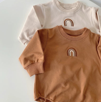 Embroidered Rainbow Romper - Cinnamon
