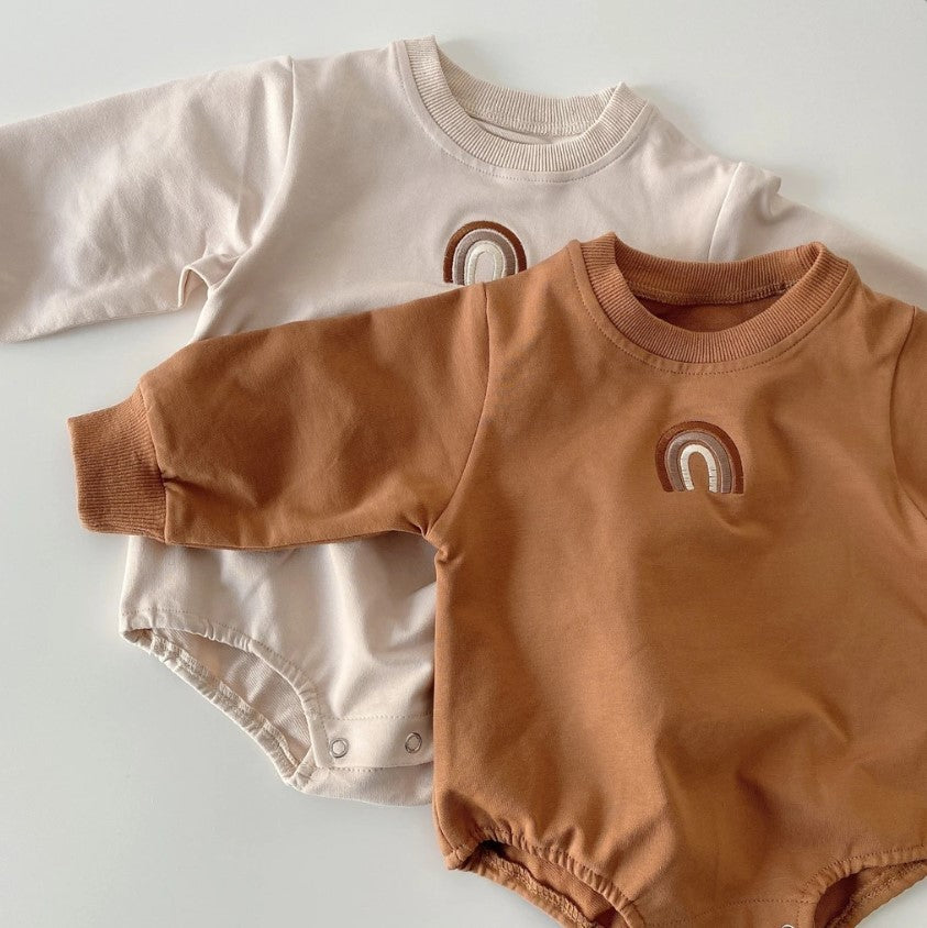Embroidered Rainbow Romper - Cinnamon