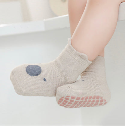 Non-Slip Cotton Baby Socks - Beige Raccoon