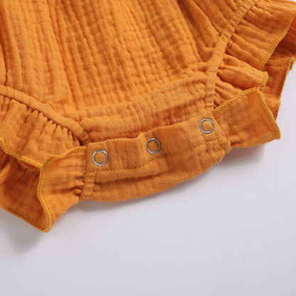 Camila Cotton Muslin Romper and Headband Set - Saffron