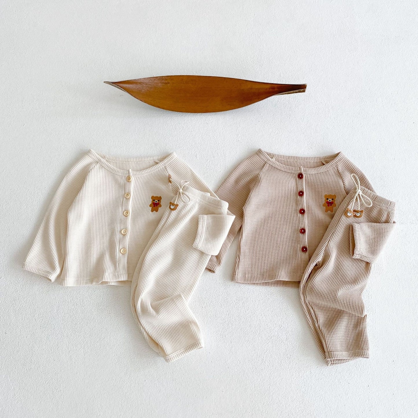 Teddy Bear Embroidered Two Piece Set - Vanilla