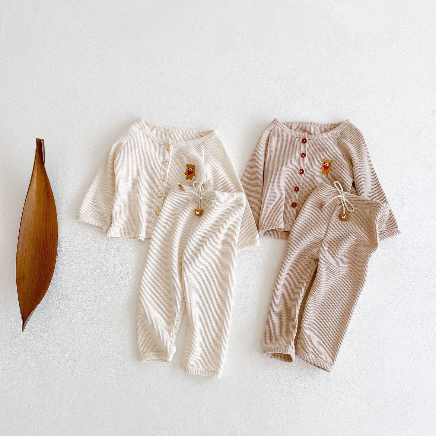 Teddy Bear Embroidered Two Piece Set - Vanilla