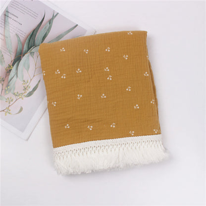 Wild Skye - Double Muslin Fringed Swaddle - Cherry Gold