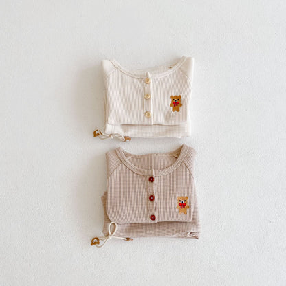 Teddy Bear Embroidered Two Piece Set - Vanilla