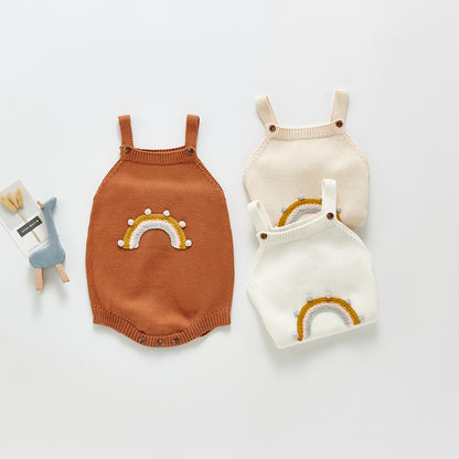 Mara Rainbow Knit Romper - Oatmeal