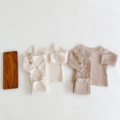 Teddy Bear Embroidered Two Piece Set - Vanilla