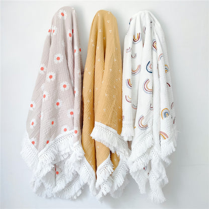 Wild Skye - Double Muslin Fringed Swaddle - Cherry Gold