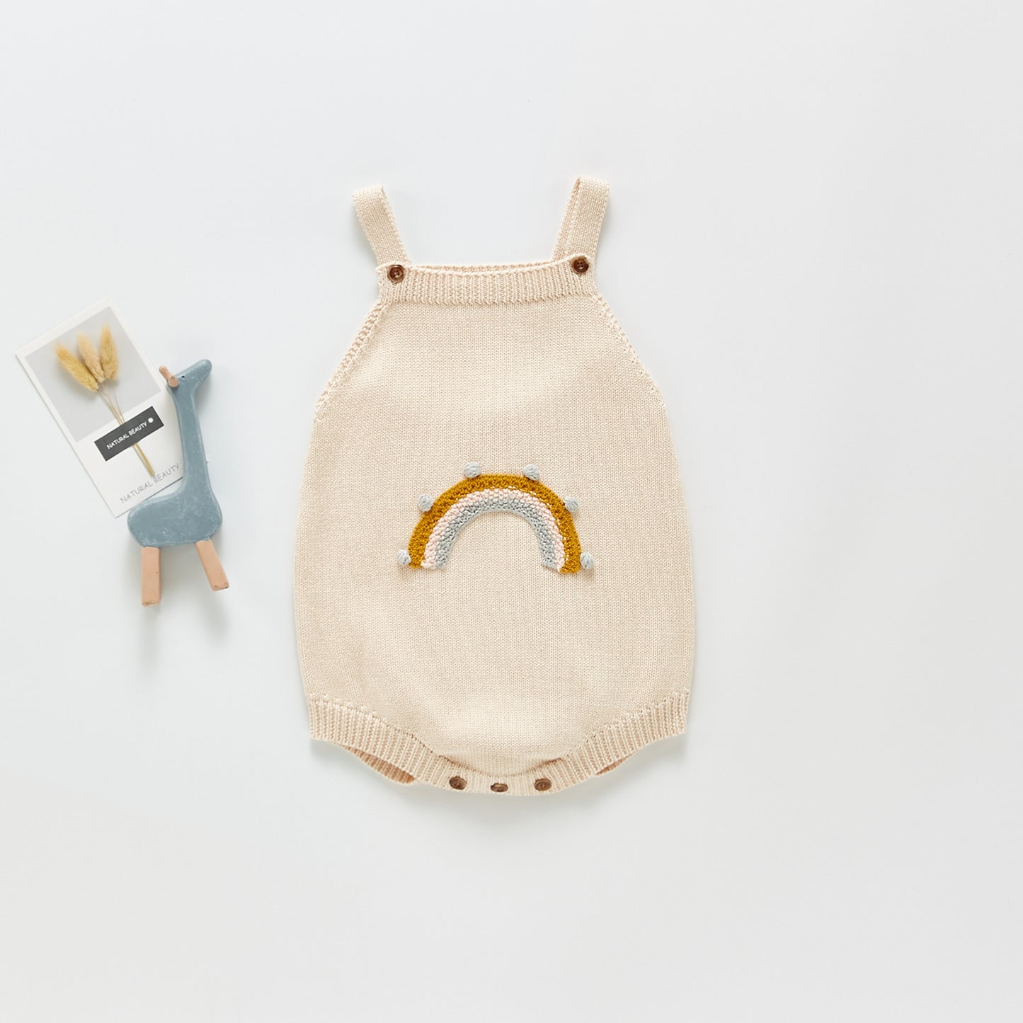 Mara Rainbow Knit Romper - Oatmeal