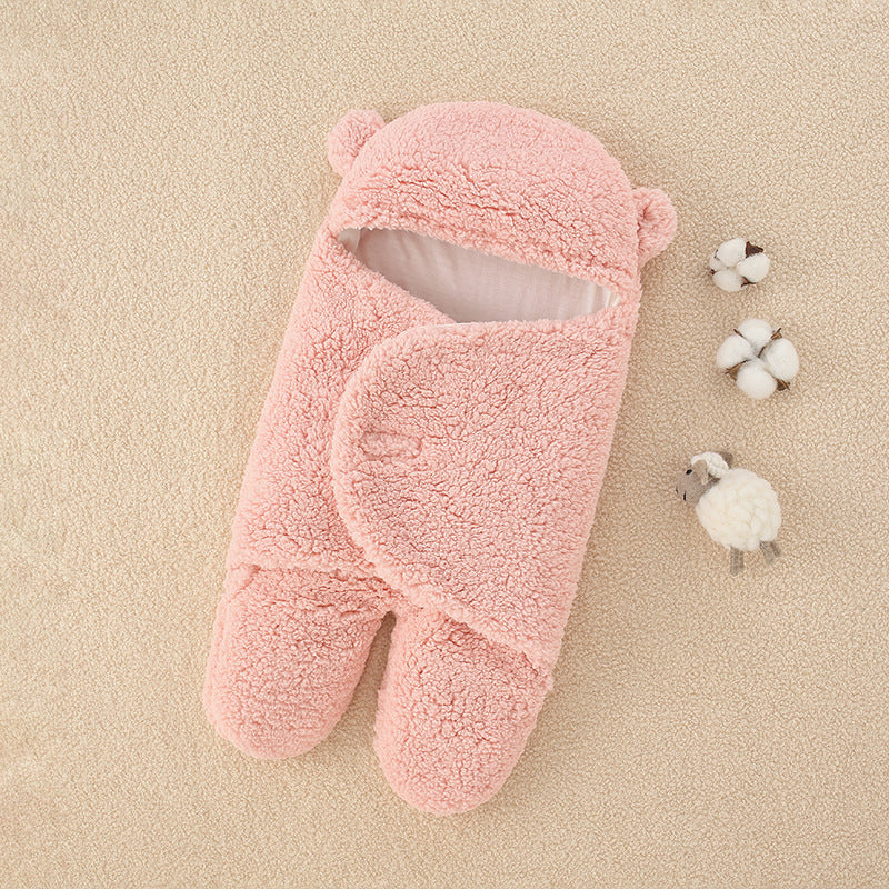 Teddy Bear Swaddle Wrap Suit with Quilted Lining - Blush