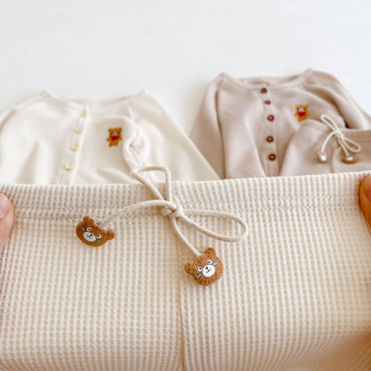 Teddy Bear Embroidered Two Piece Set - Vanilla