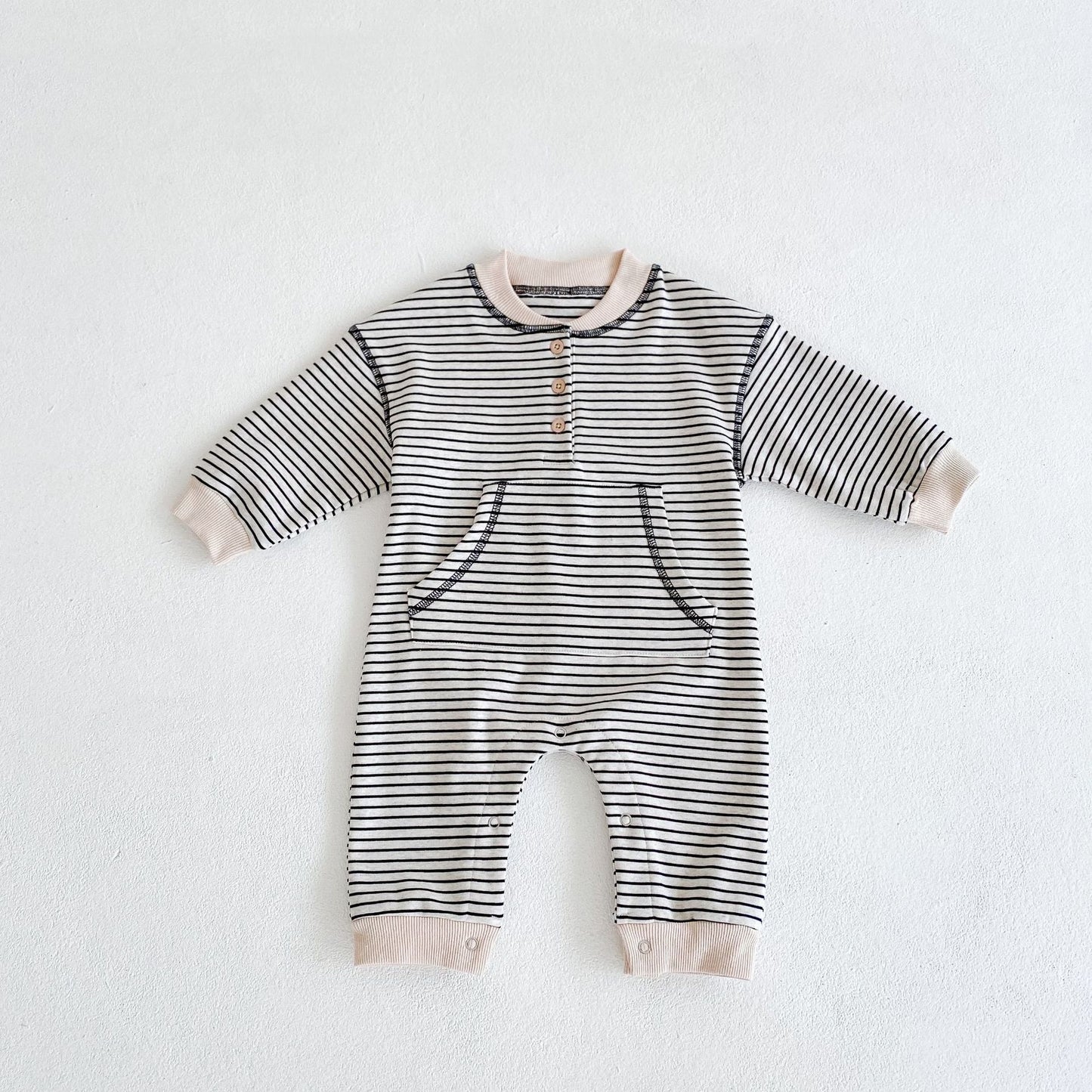 Blake Striped Jumpsuit - Beige and Black Stripes