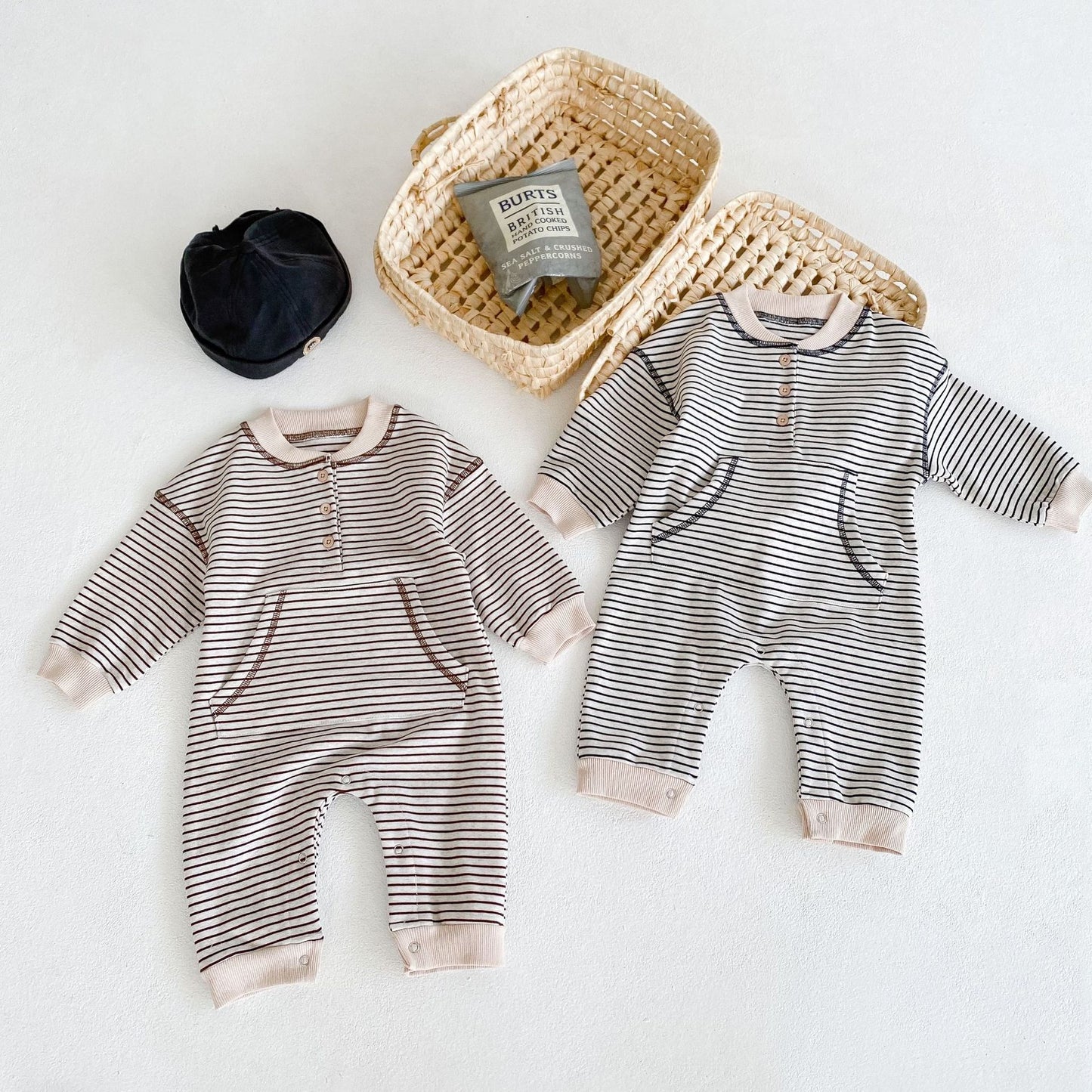 Blake Striped Jumpsuit - Beige and Black Stripes