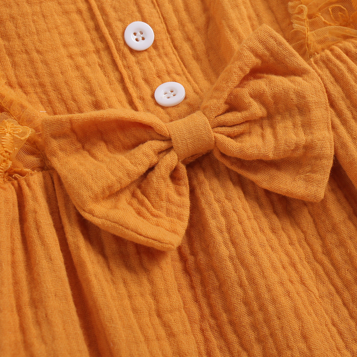 Camila Cotton Muslin Romper and Headband Set - Saffron