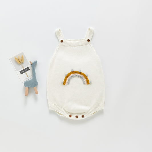 Mara Rainbow Knit Romper - White