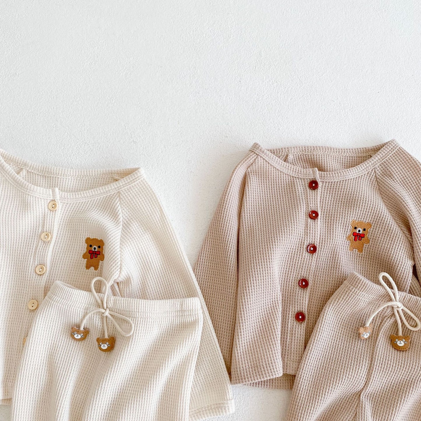 Teddy Bear Embroidered Two Piece Set - Vanilla