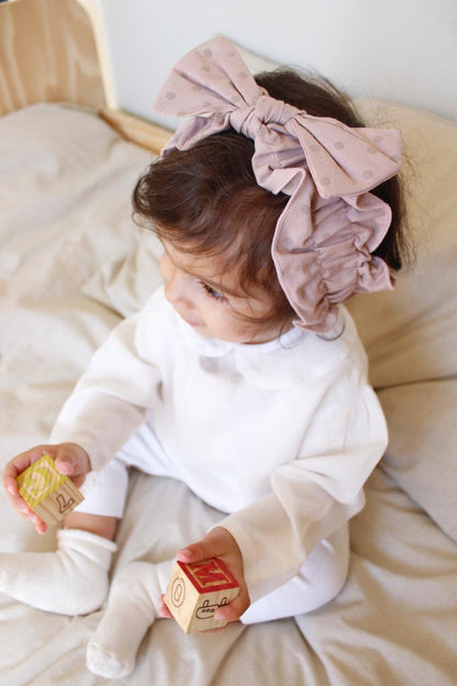 Vintage Stretch Headband - Mocha Polka Dots