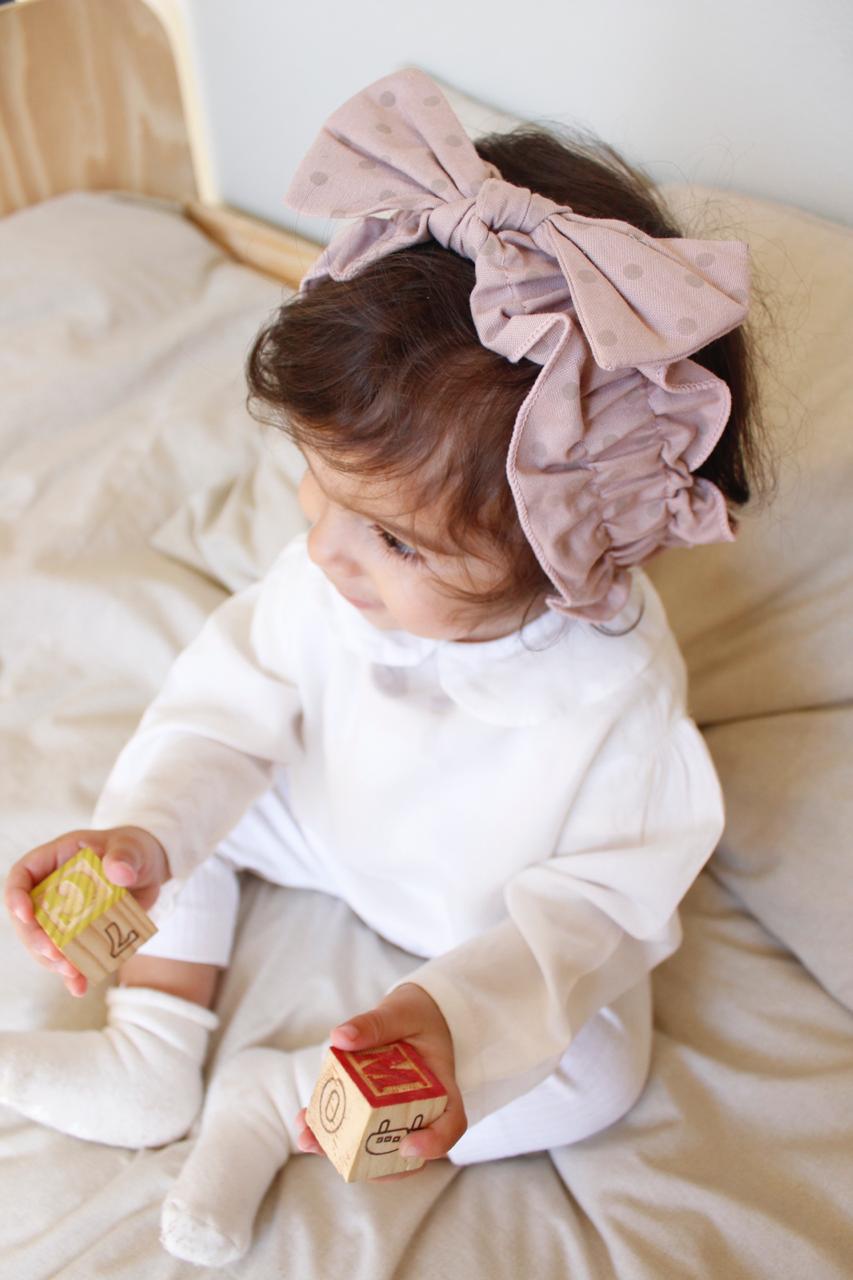 Vintage Stretch Headband - Beige Mini Dots
