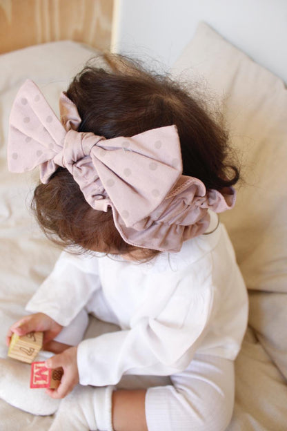 Vintage Stretch Headband - Beige Mini Dots