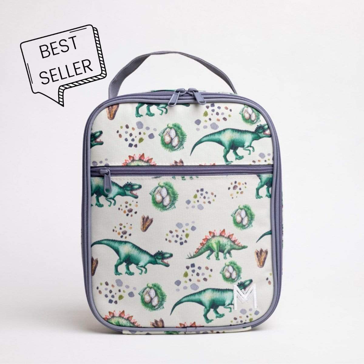MontiiCo Insulated Lunch Bag & Ice Pack - Dinosaur Print - White & Green
