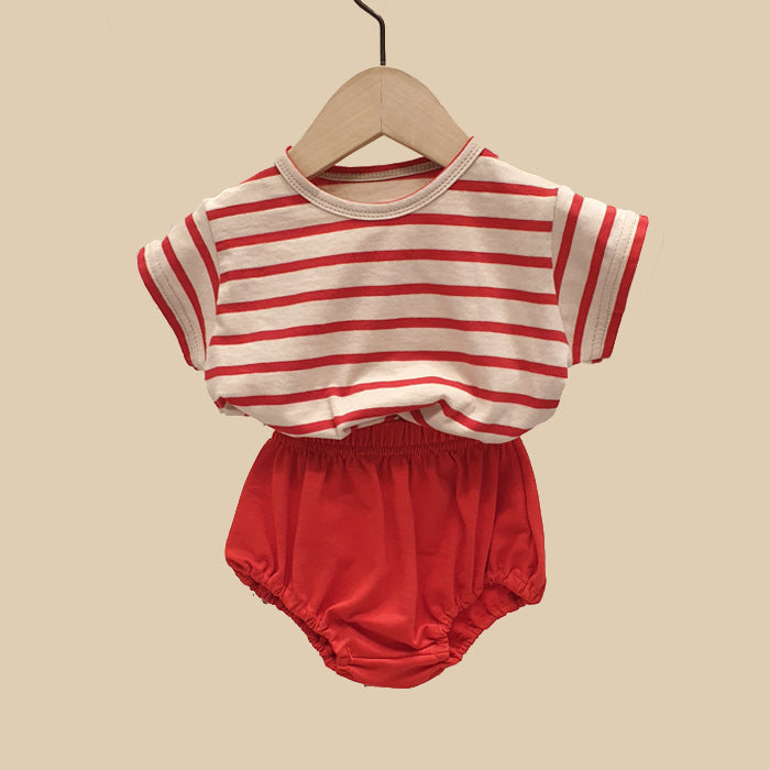 Harper Unisex Striped Set - Red and White