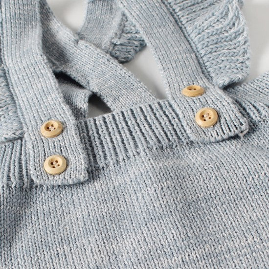 Isla Flutter Sleeve Knit Suspender Romper - Blue