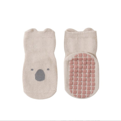 Non-Slip Cotton Baby Socks - Beige Raccoon