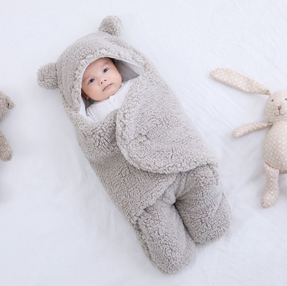 Teddy Bear Swaddle Wrap Suit with Quilted Lining- Dove Grey