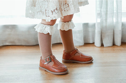 Lace edged Cotton Rib Socks - Coffee