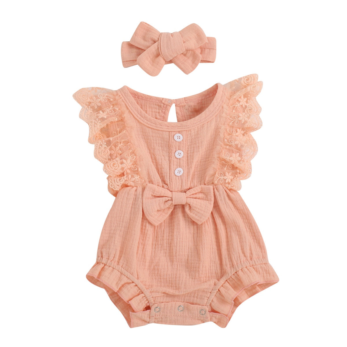 Camila Cotton Muslin Romper and Headband Set - Sorbet