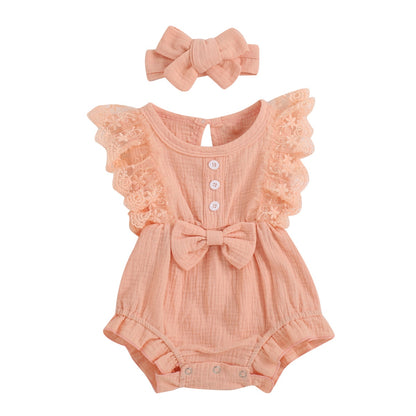 Camila Cotton Muslin Romper and Headband Set - Sorbet