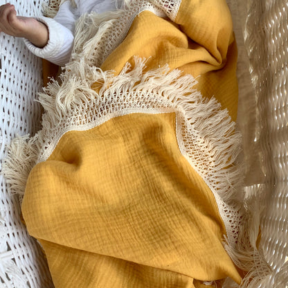 Wild Skye - Double Muslin Fringed Swaddle - Tuscan Sun