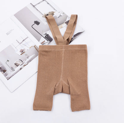Unisex Ribbed Suspender Shorts - Coffee