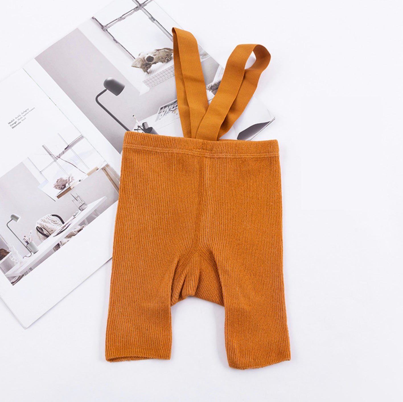 Unisex Ribbed Suspender Shorts - Ginger